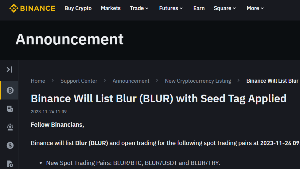 Blur token announcement